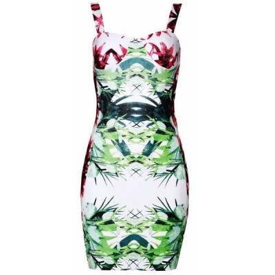 'Advika' bandage jurk met tropische print